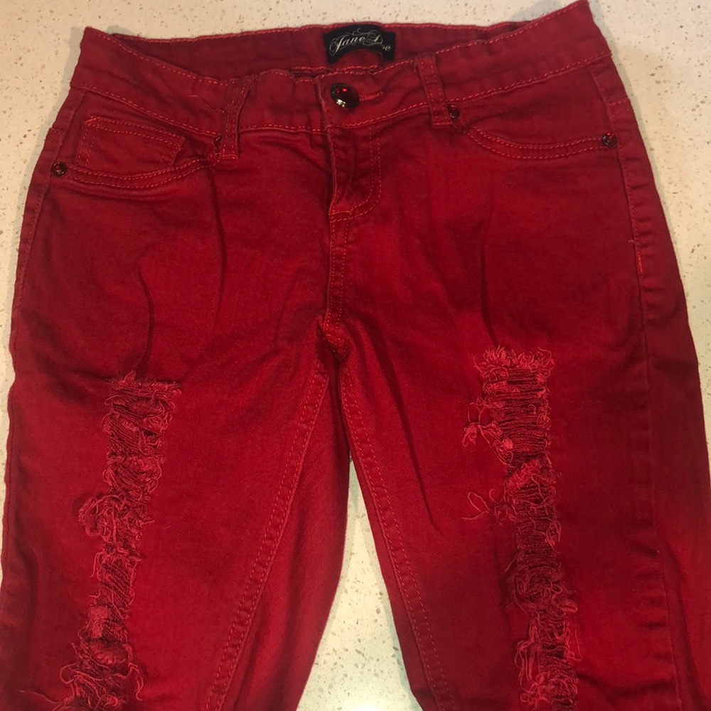 Red Ripped Skinny Jeans - Picture 3 of 7